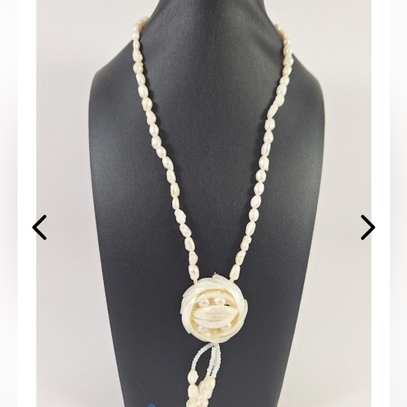 Vintage Mother of Pearl Tassel and Pearl Necklace - Picture 1 of 8